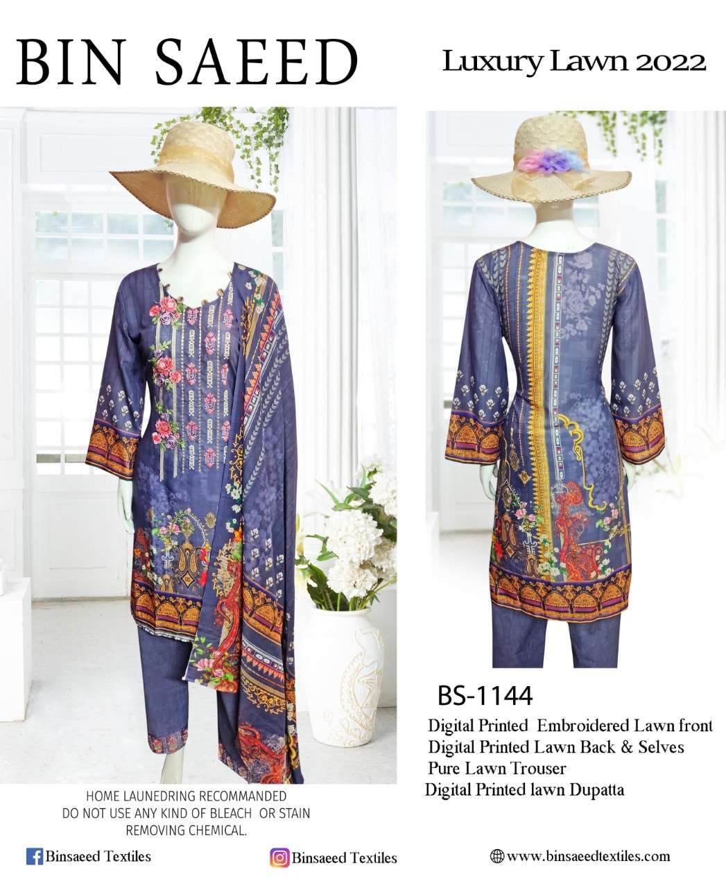 BIN SAEED LAWN COLLECTION 2022 Vol:12
